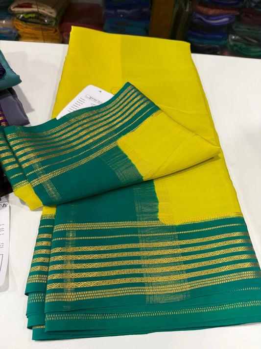 Mysore silk saree gold lace zari pattern