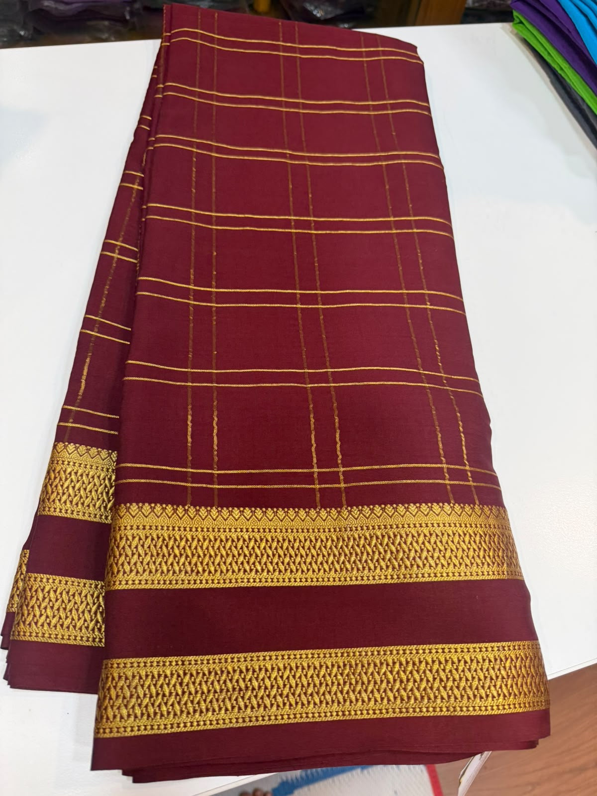 Mysore silk sarees self checks pattern
