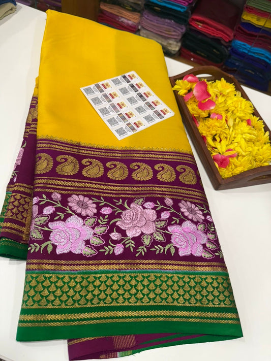 ❤️Embroidery  Mysore silk sarees  ❤️

❤️Traditional border with all  3D colors in embroidery pattern sarees ❤️