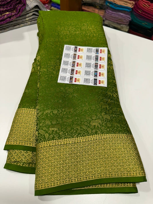 Beautiful Silk brocade fabric with zari weaving all over saree
