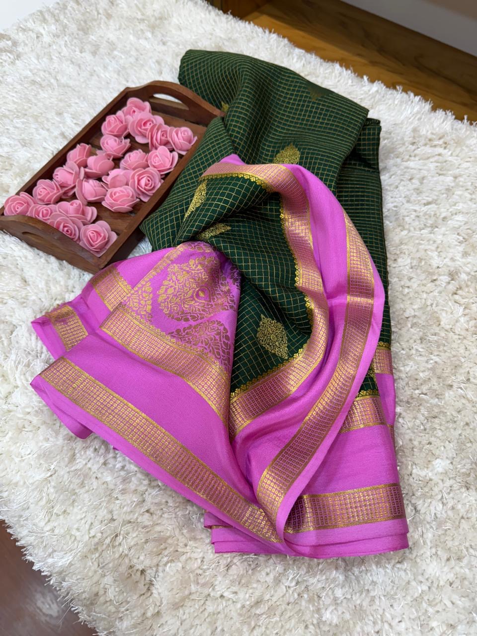 Mysore silk sarees checks pattern