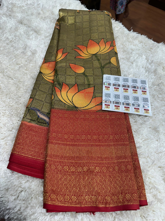Pure digital print Kanjivaram silk sarees