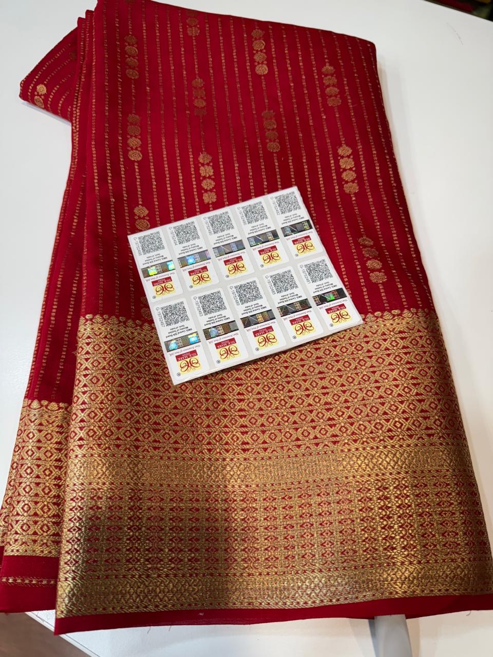 Mysore silk sarees self lines Butta pattern