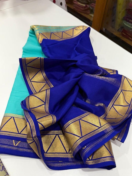 Mysore silk saree half and half pattern