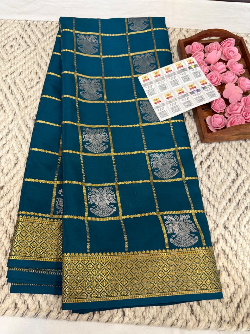 Mysore silk sarees checks pattern