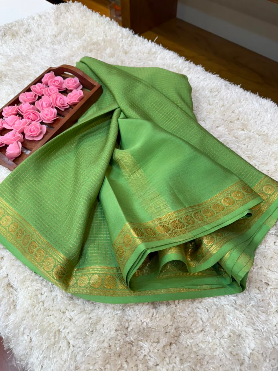 Mysore silk sarees self checks pattern