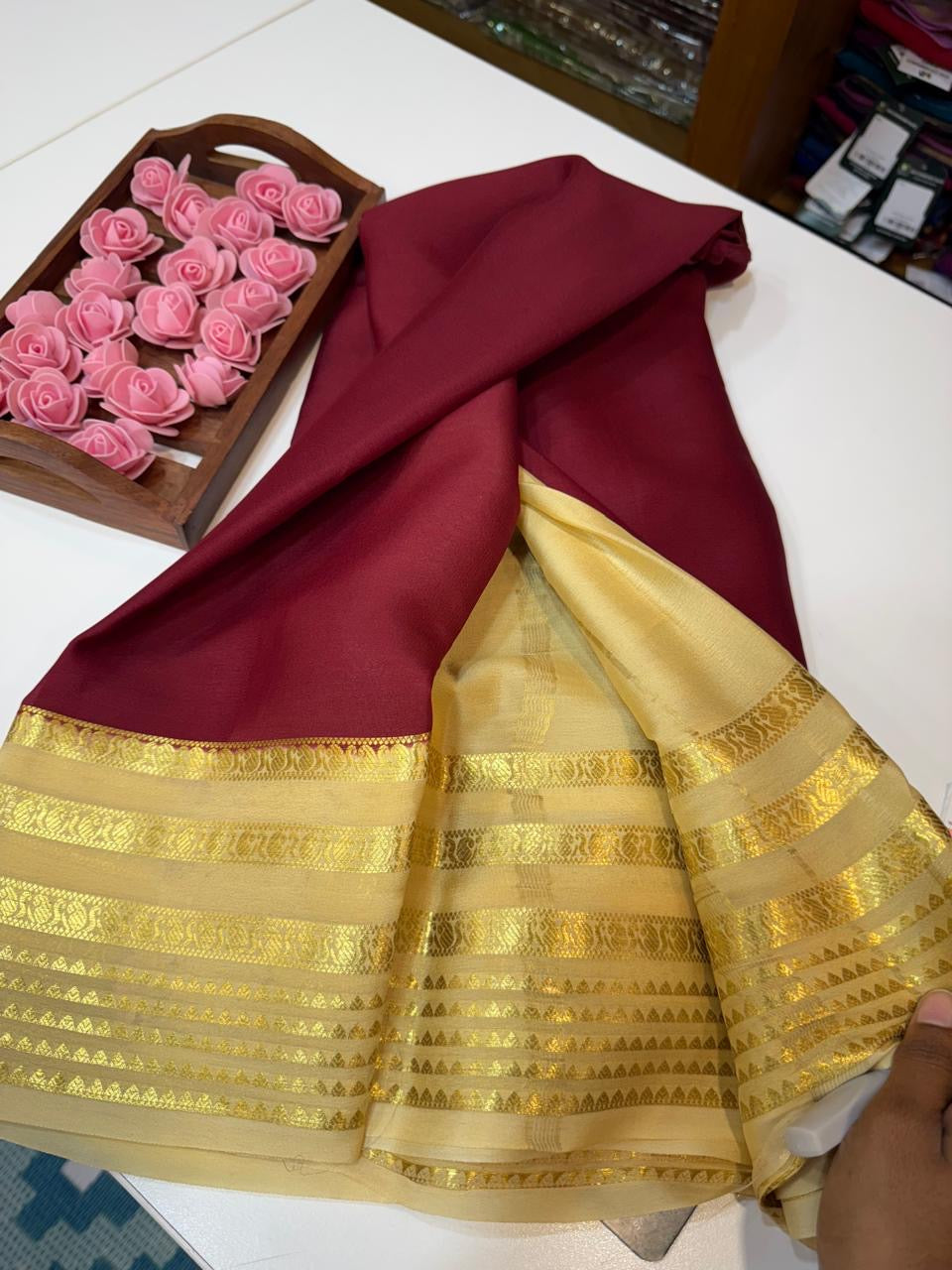 Mysore silk sarees light weight pattern