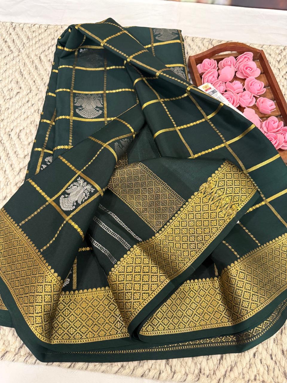 Mysore silk sarees checks pattern