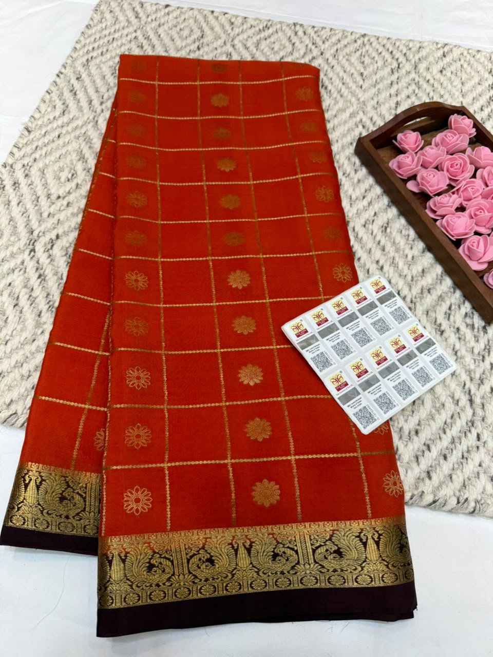 Mysore silk sarees checks pattern