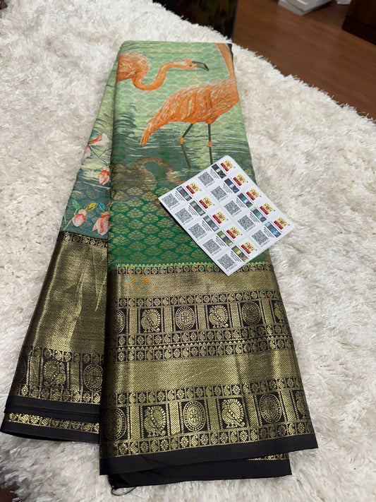 Pure digital print Kanjivaram silk sarees