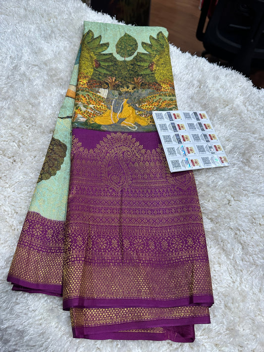 Pure digital print Kanjivaram silk sarees
