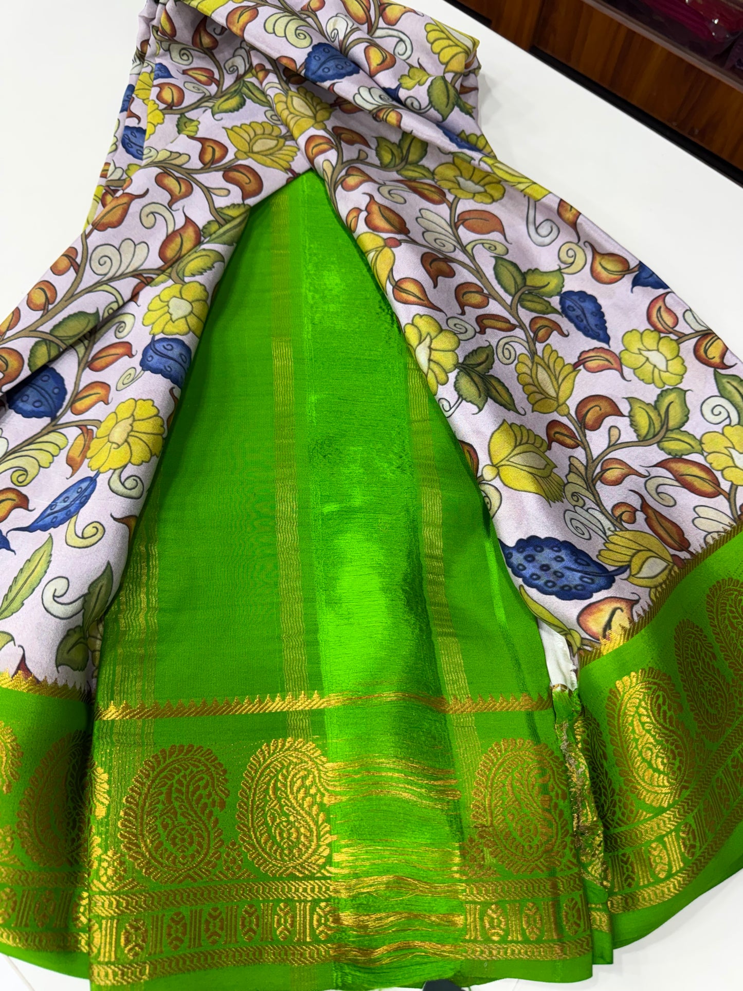 Kalamkari Mysore Silk Saree - Floral Bloom