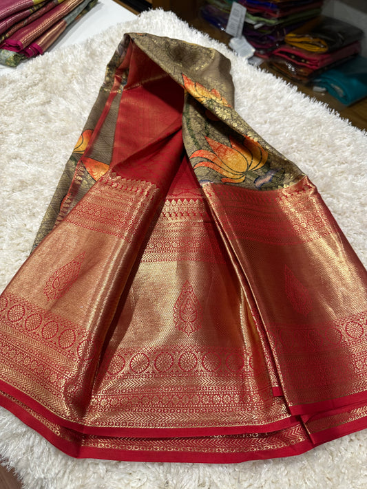 Pure digital print Kanjivaram silk sarees