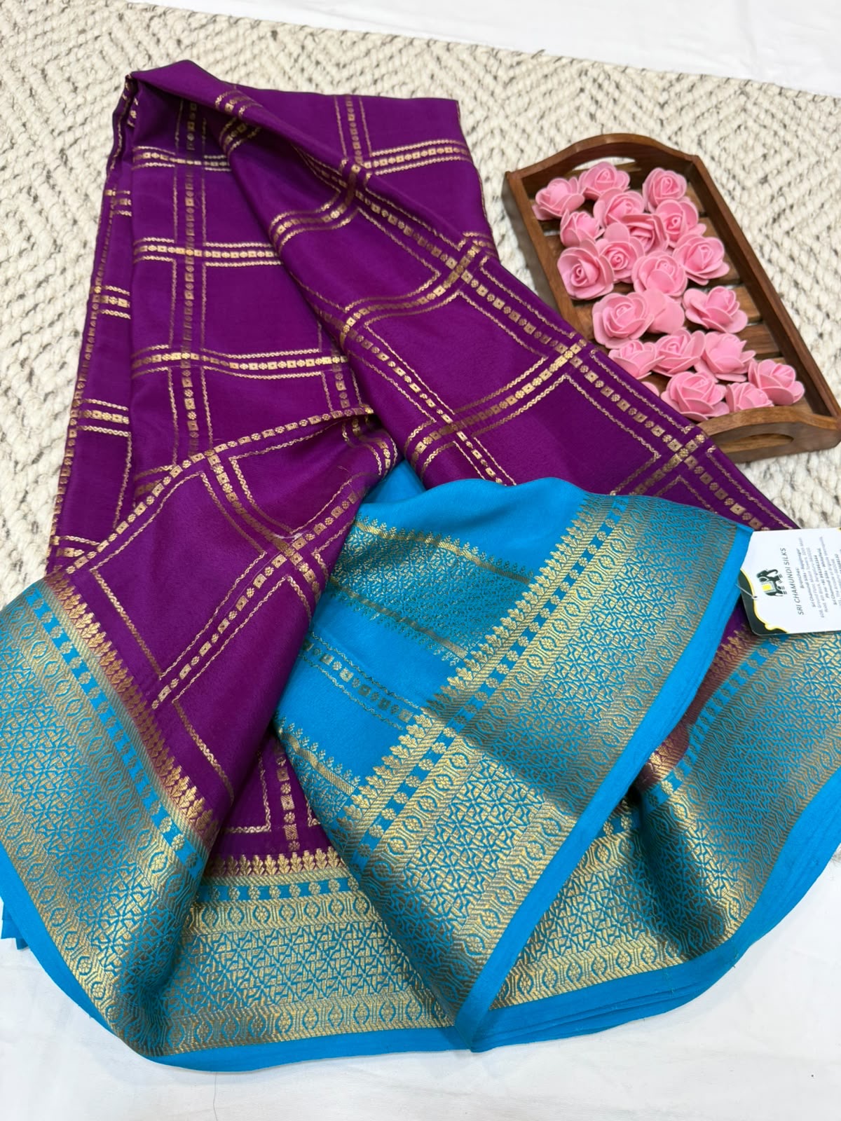 Mysore silk sarees checks pattern