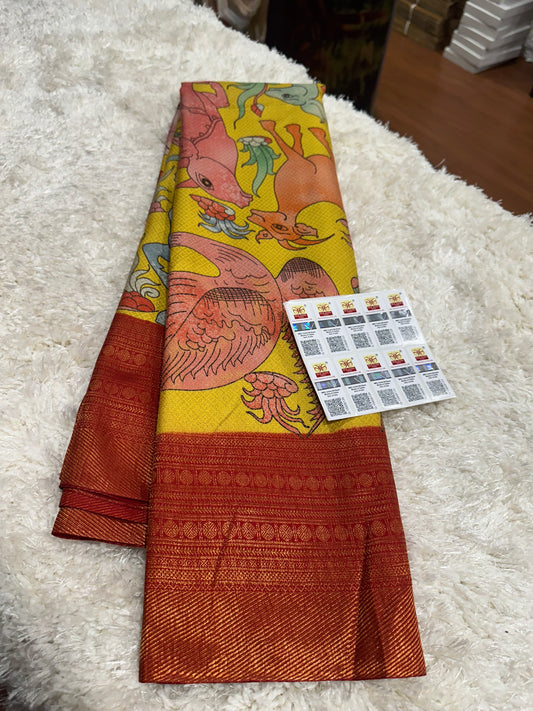 Pure digital print Kanjivaram silk sarees