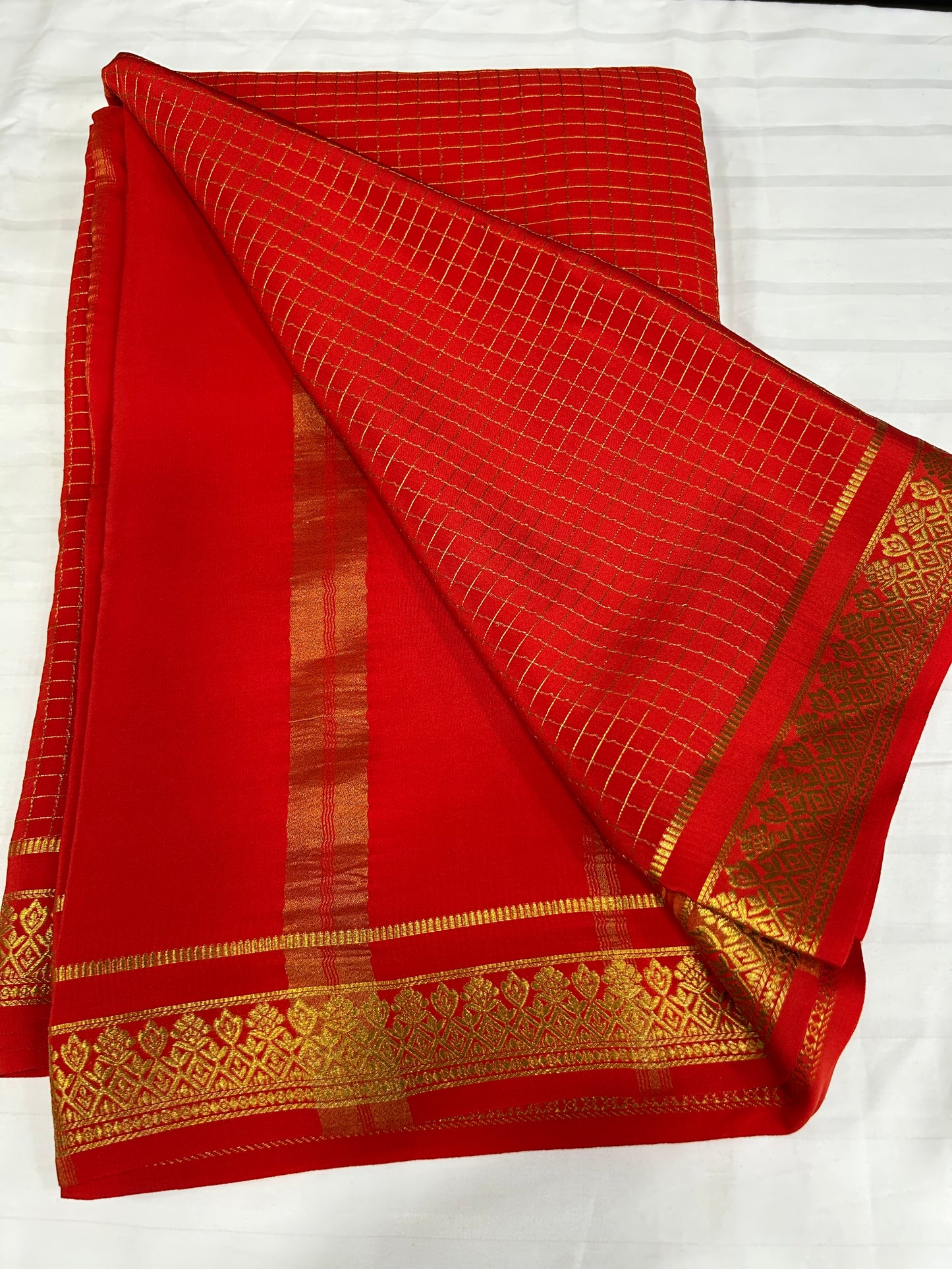 Gold lace Mysore silk saree