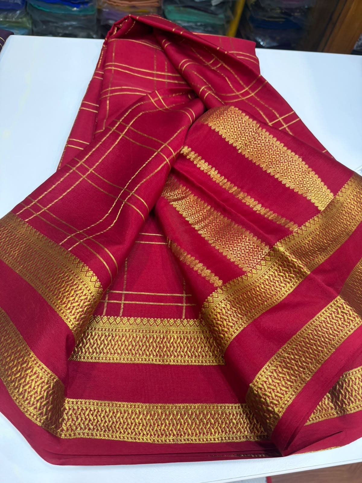 Mysore silk sarees self checks pattern