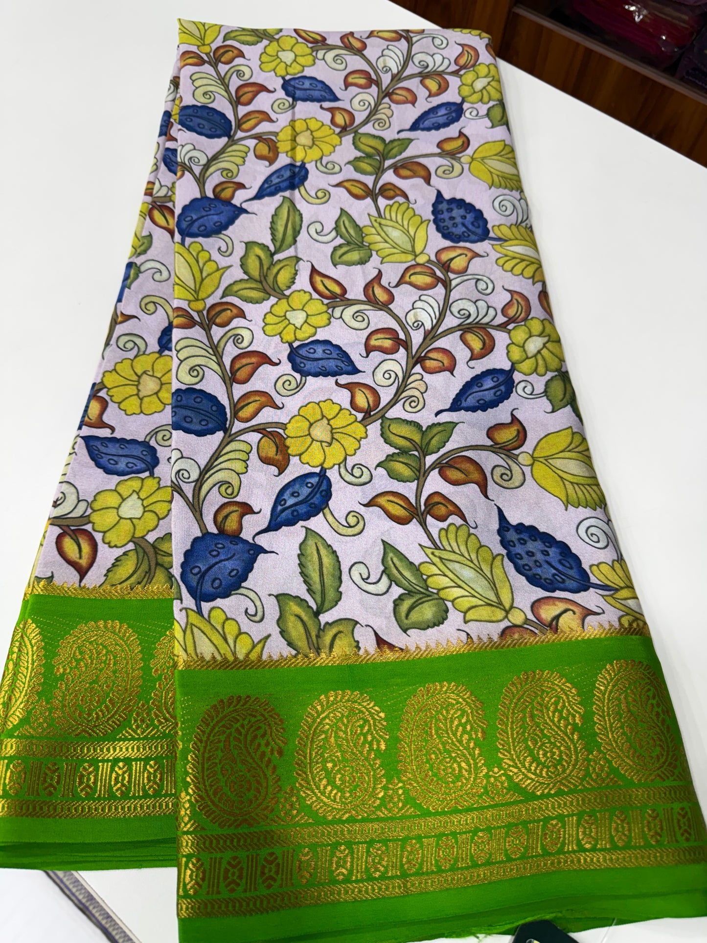 Kalamkari Mysore Silk Saree - Floral Bloom
