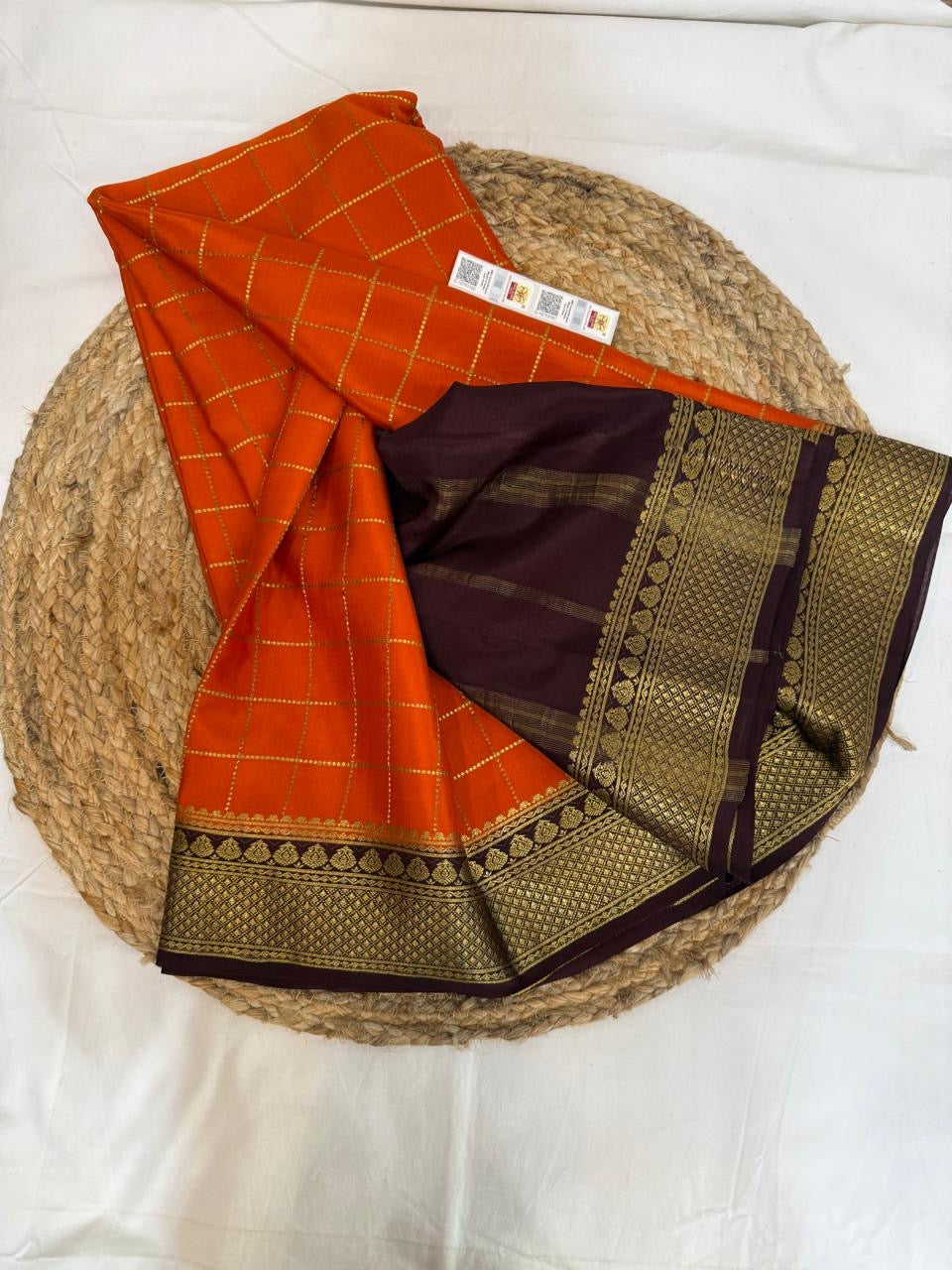 Mysore silk sarees contrast checks pattern
