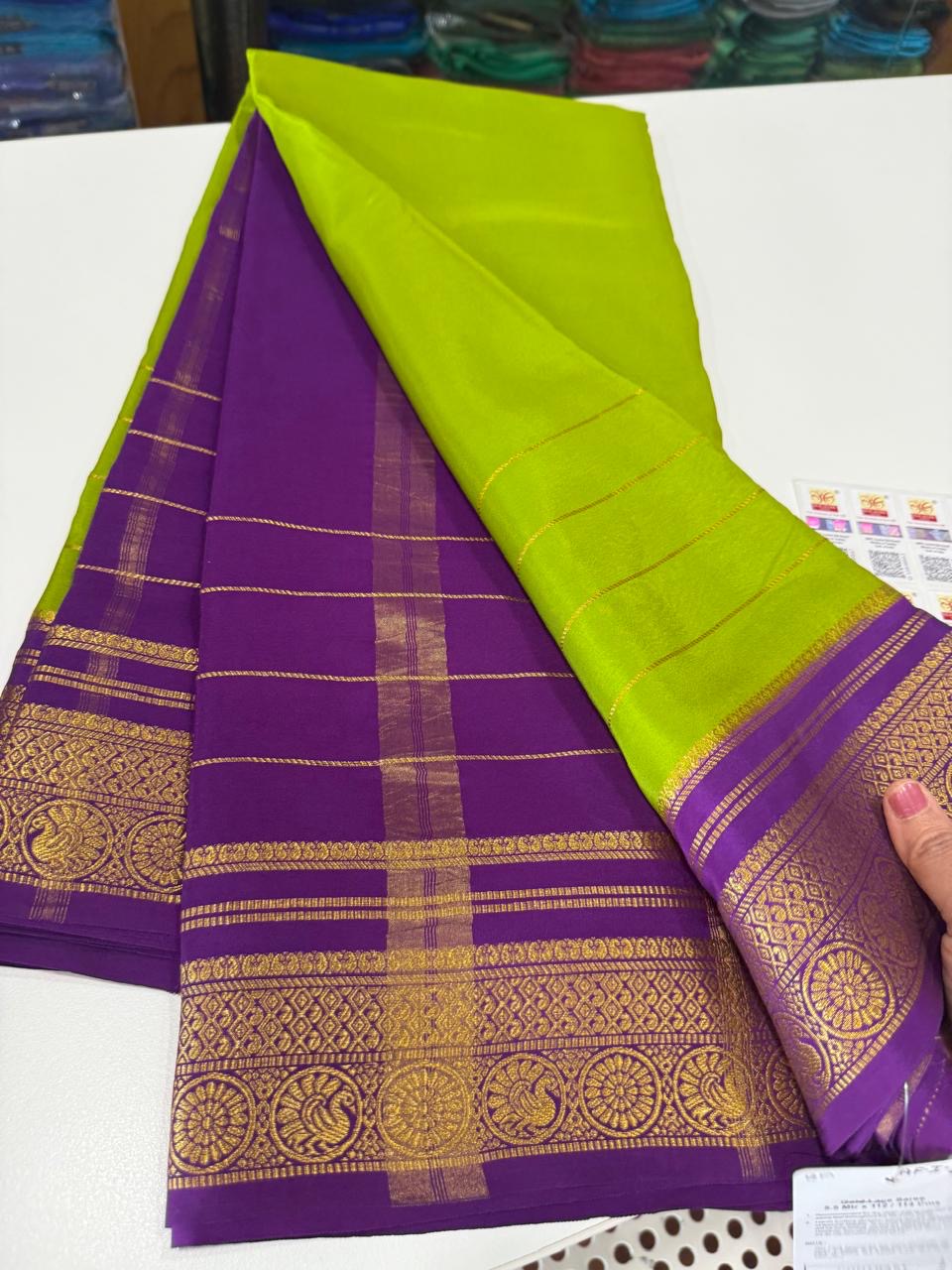 Mysore silk saree gold lace zari pattern