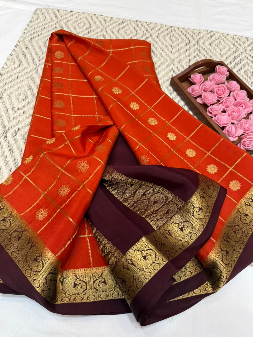 Mysore silk sarees checks pattern