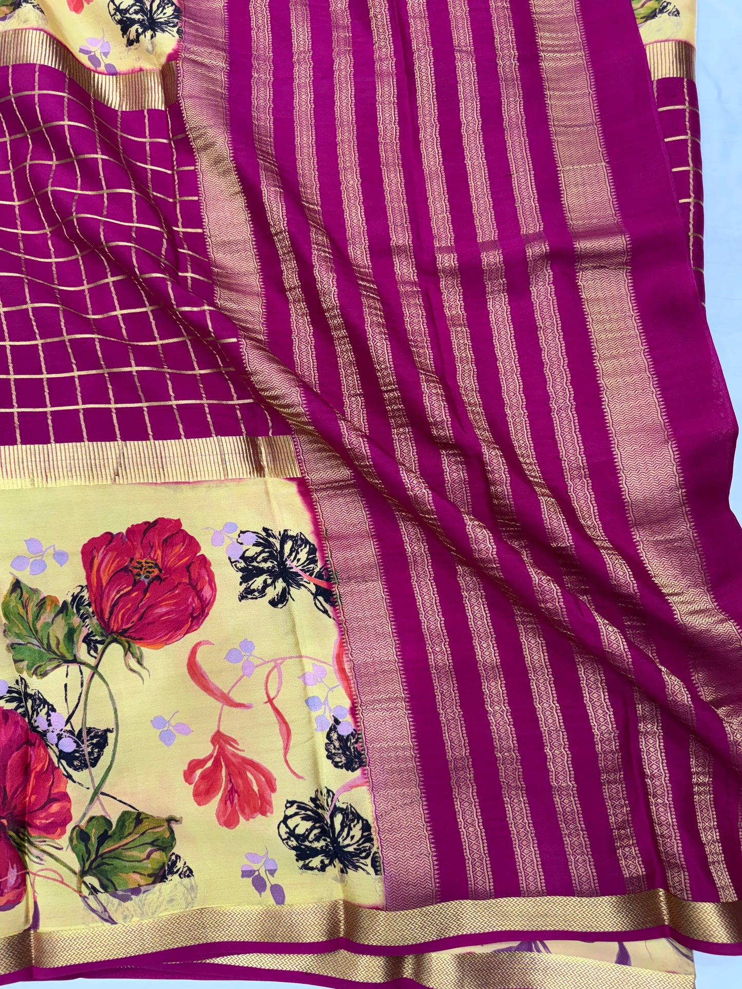 Digital Print Half & Half Mysore Silk Saree