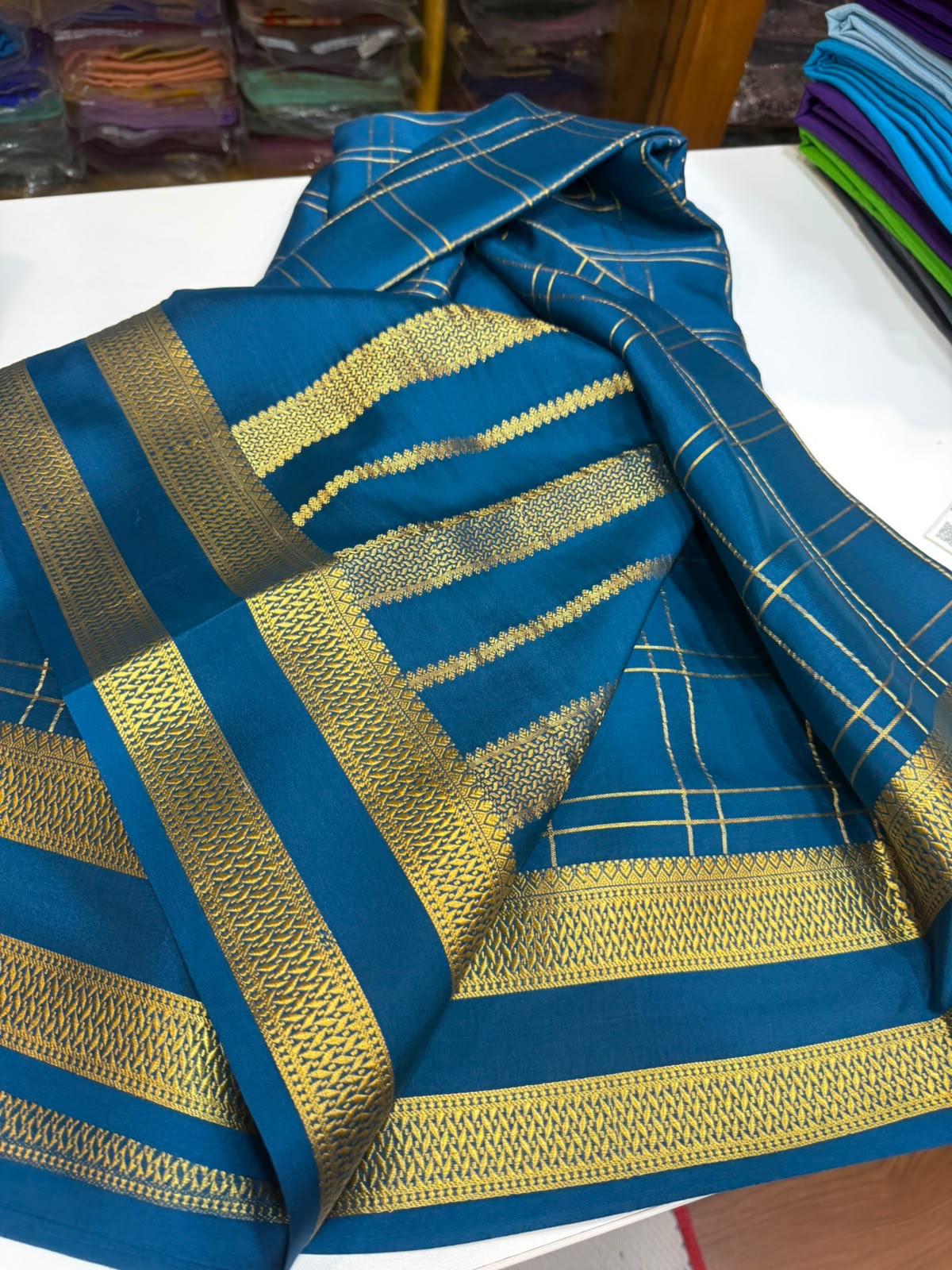 Mysore silk sarees self checks pattern