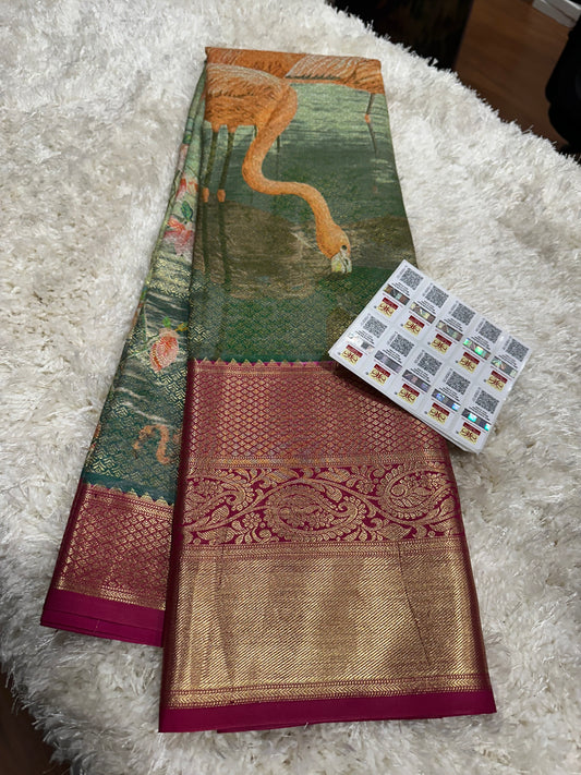 Pure digital print Kanjivaram silk sarees