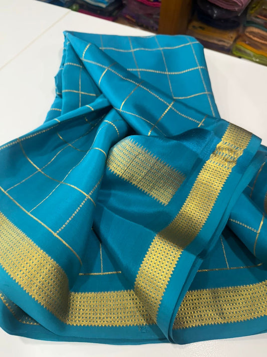 💖 checks pattern  mysore silk sarees with elegant color combinations ❤️