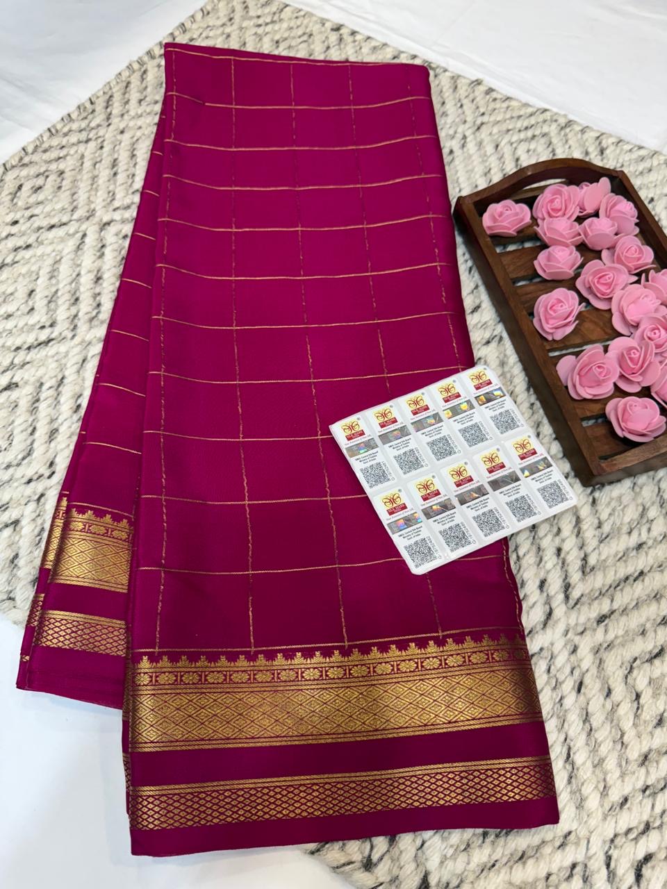 Mysore silk sarees checks pattern