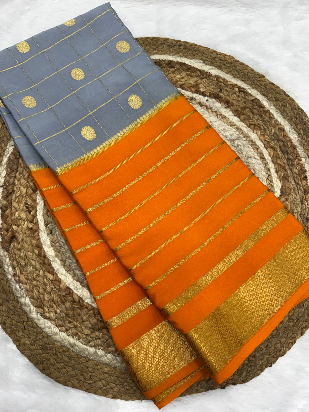 Mysore silk contrast Center Butta