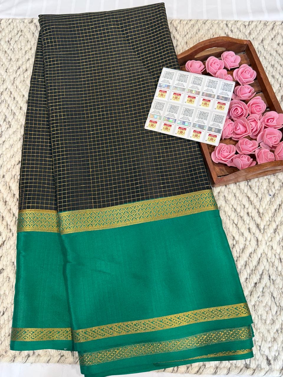 Mysore silk sarees checks pattern