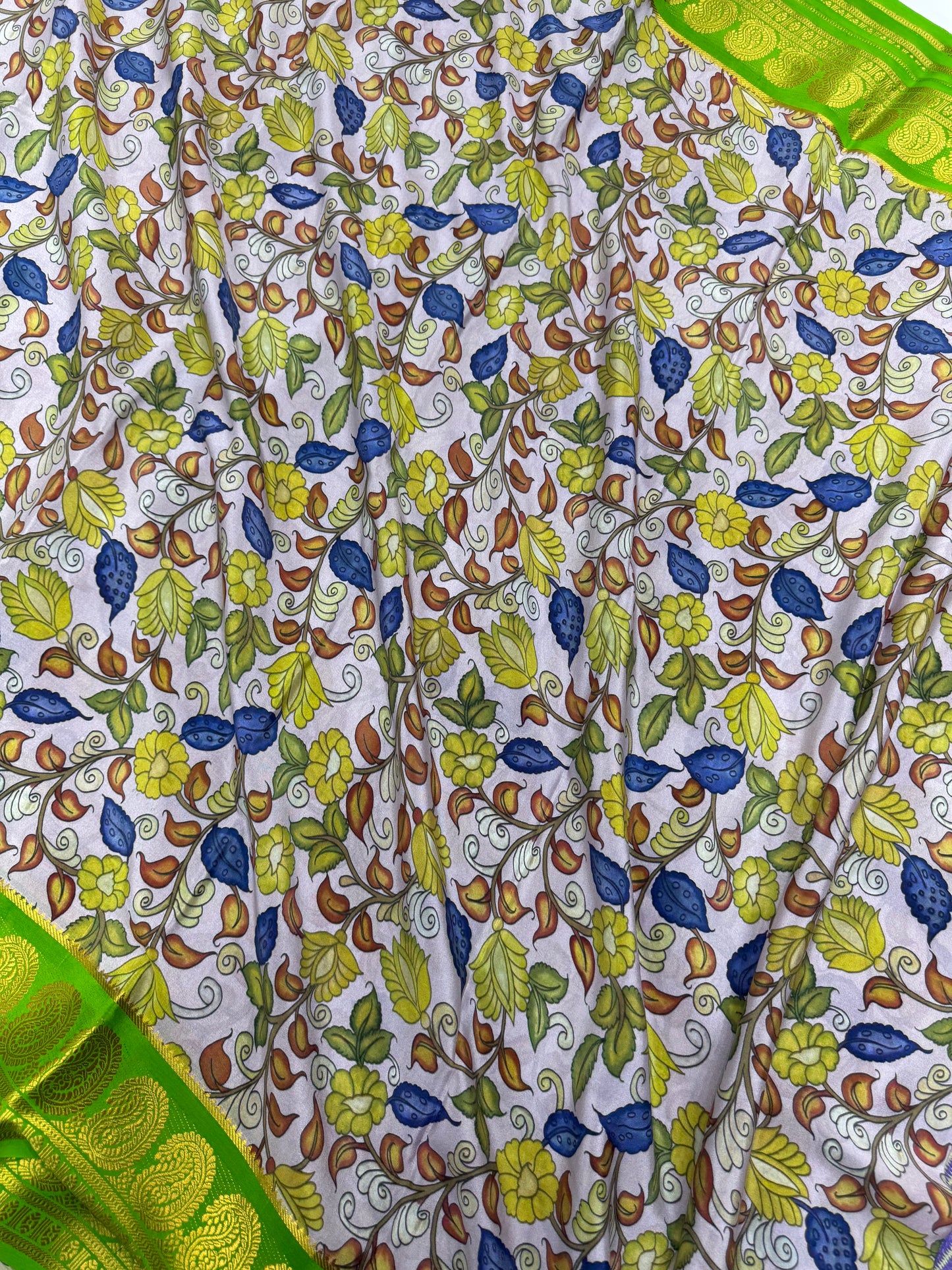 Kalamkari Mysore Silk Saree - Floral Bloom