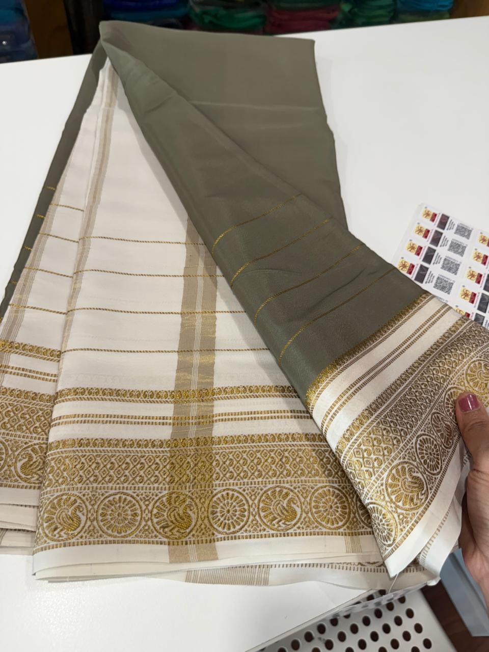 Mysore silk saree gold lace zari pattern