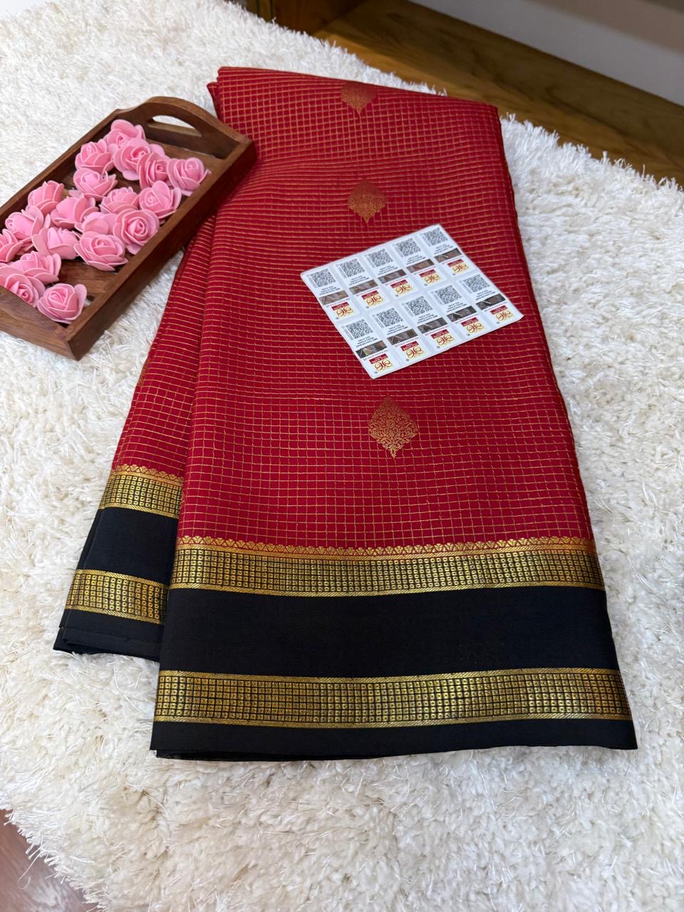 Mysore silk sarees checks pattern