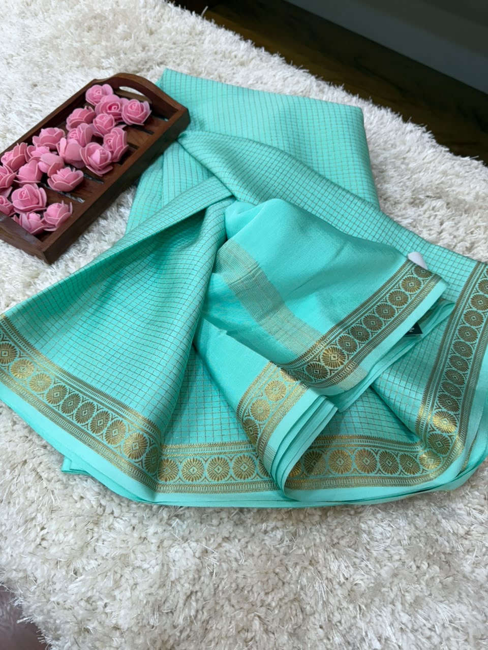 Mysore silk sarees self checks pattern