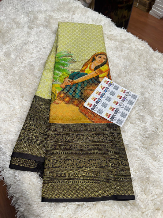 Pure digital print Kanjivaram silk sarees