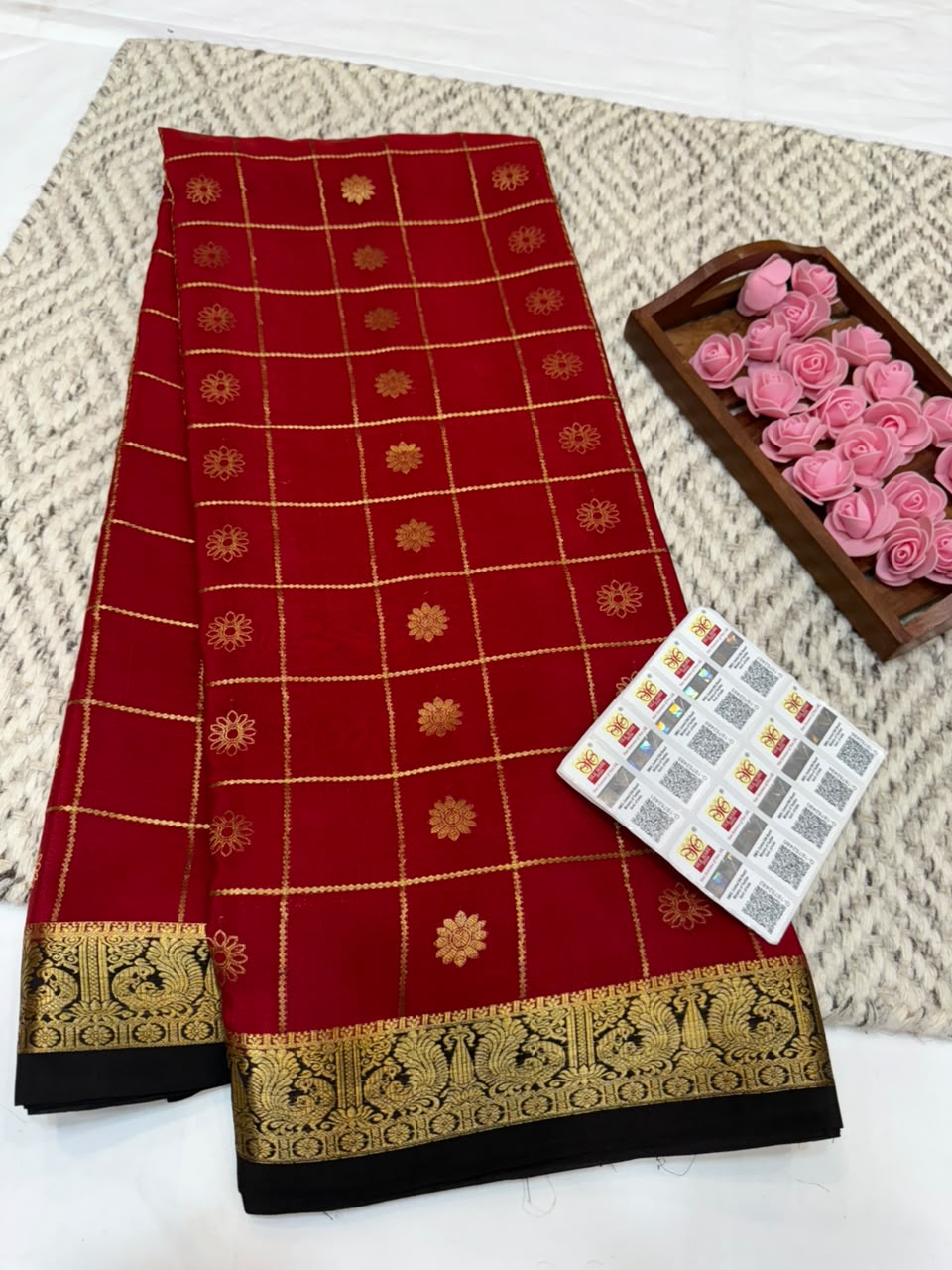 Mysore silk sarees checks pattern