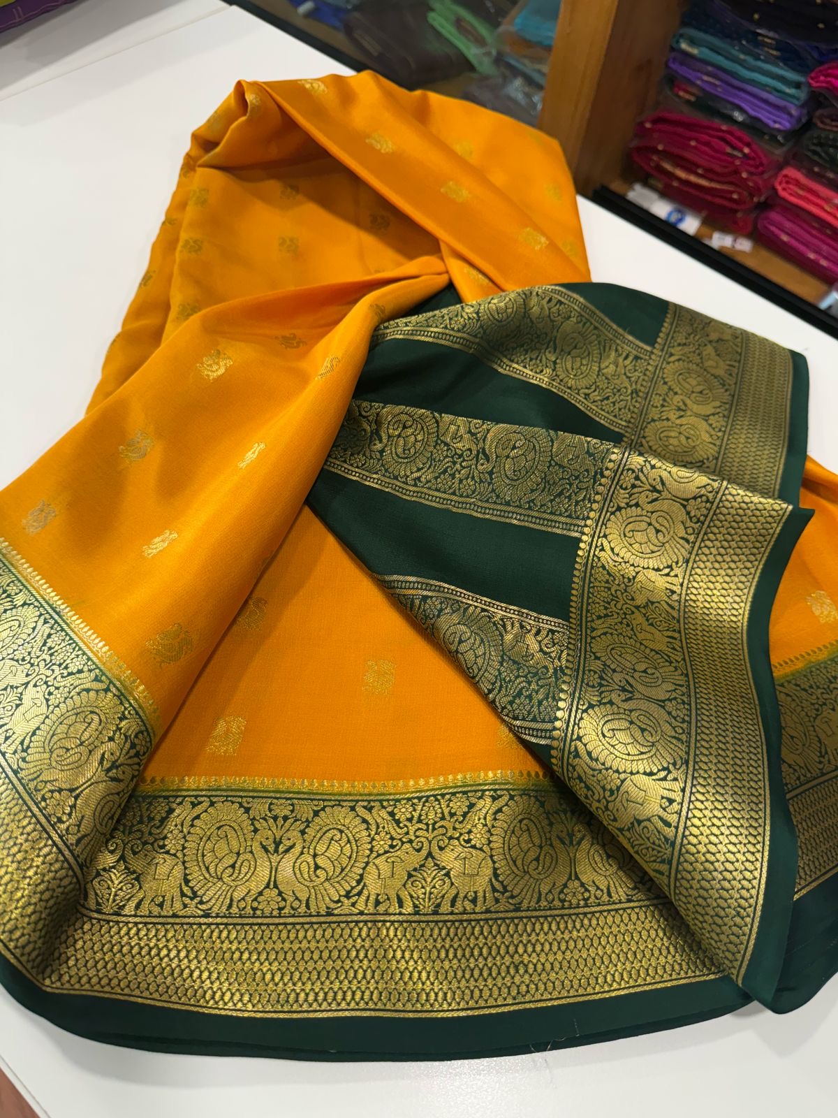 Traditional pattern mysore silk sarees with elegant color combinations