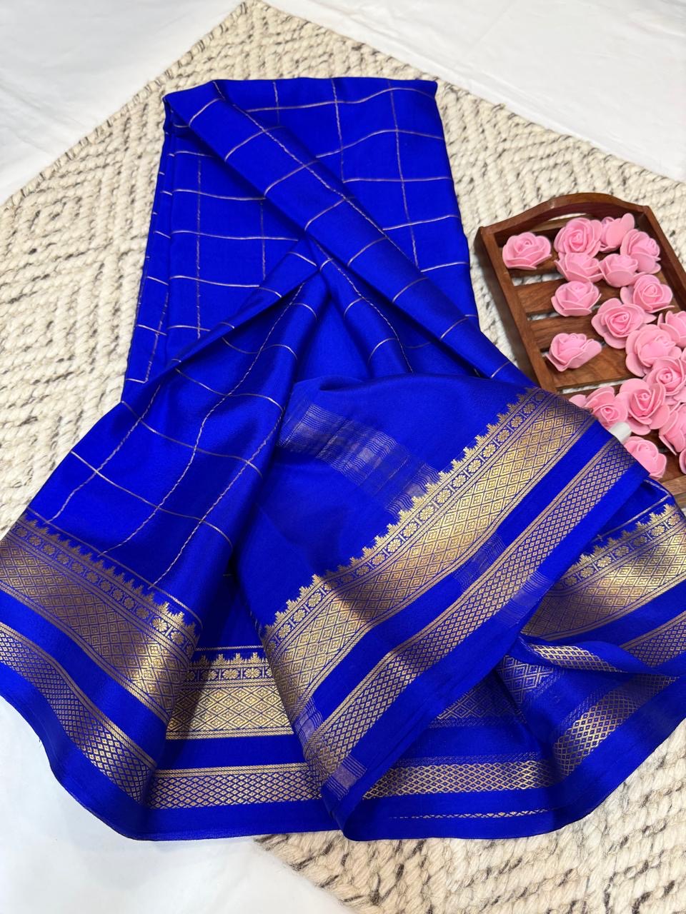 Mysore silk sarees checks pattern