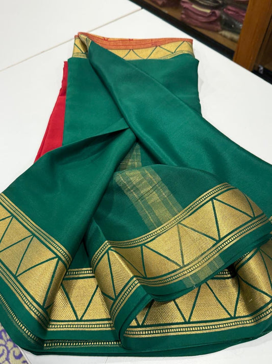 Mysore silk saree half and half pattern