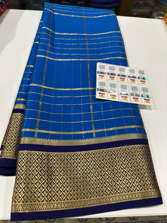 Checks pattern Mysore silk saree beautiful color