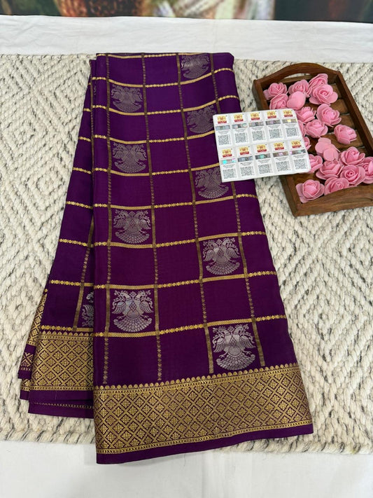 Mysore silk sarees checks pattern