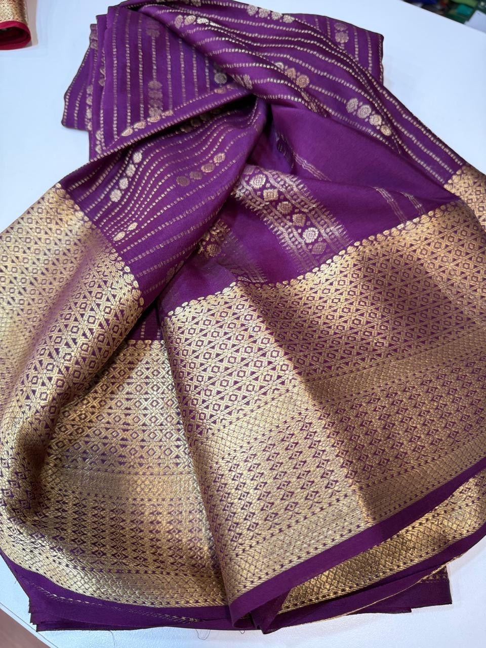Mysore silk sarees self lines butta pattern