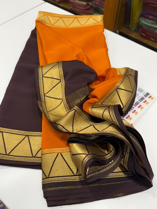 Mysore silk saree half and half pattern