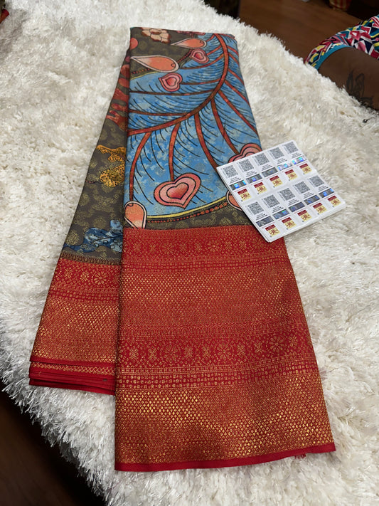 Pure digital print Kanjivaram silk sarees