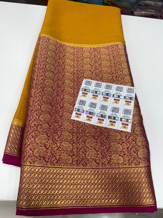 Mysore silk sarees half checks and half braced pattern
