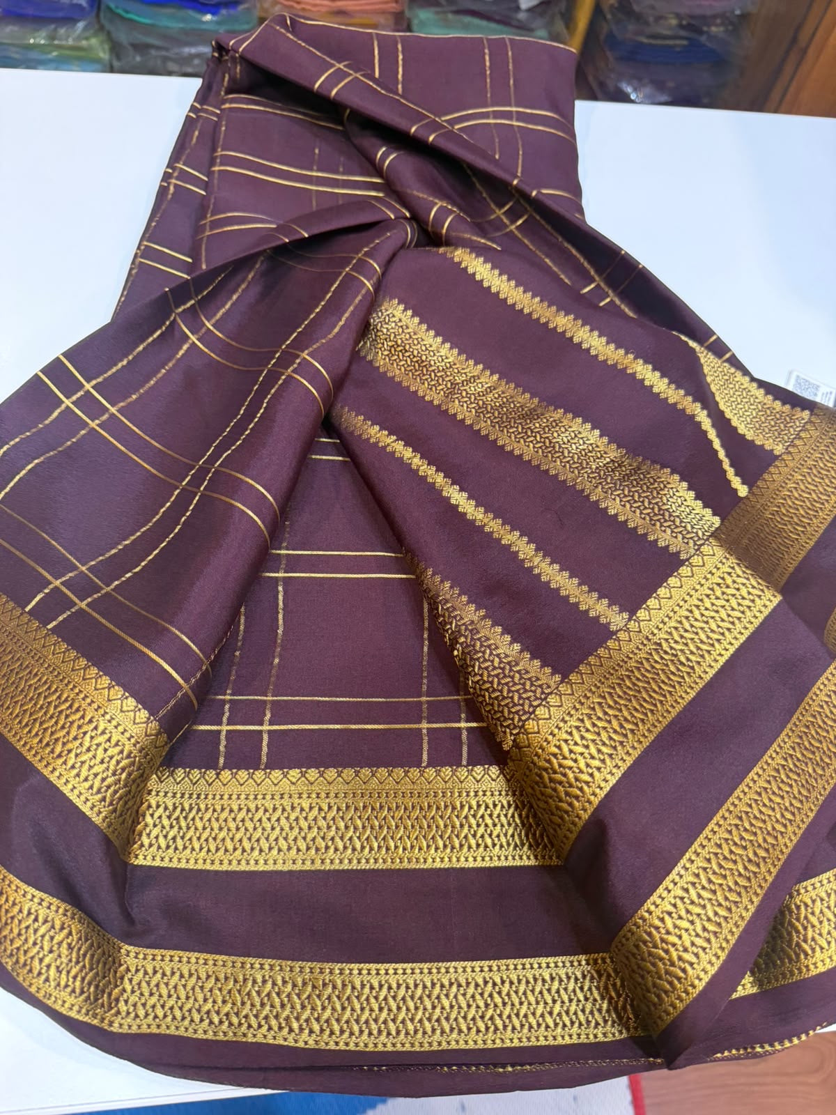 Mysore silk sarees self checks pattern