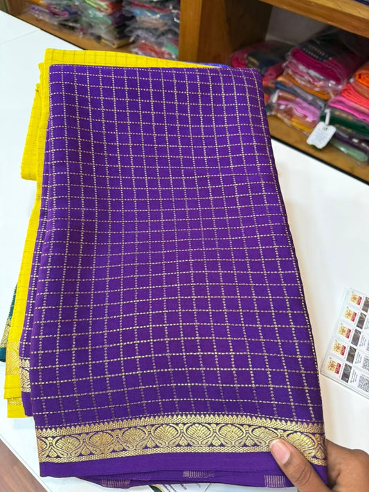 Mysore silk sarees checks pattern