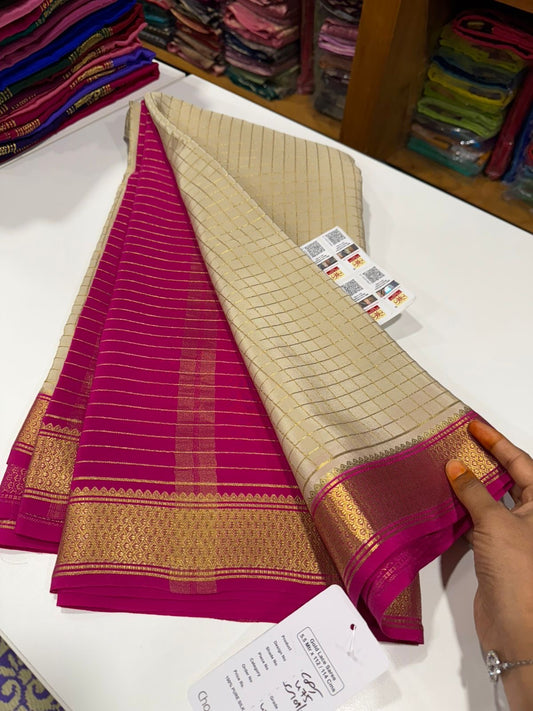 Mysore silk saree golden lace pattern
